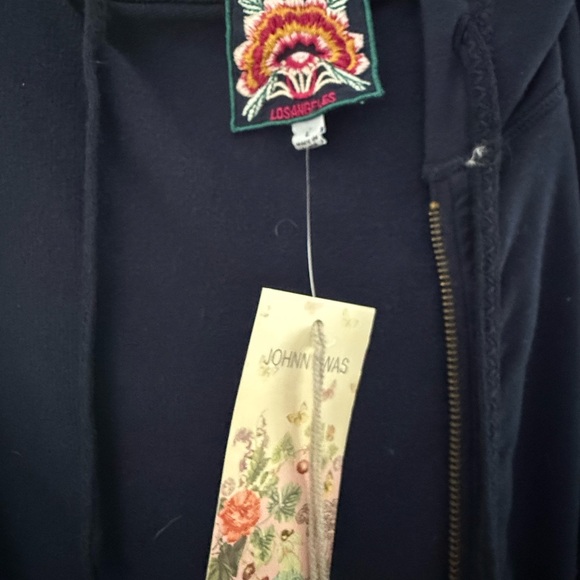 Johnny Was Navy Bomber Jacket with Embroidered Peacock - Picture 3 of 10